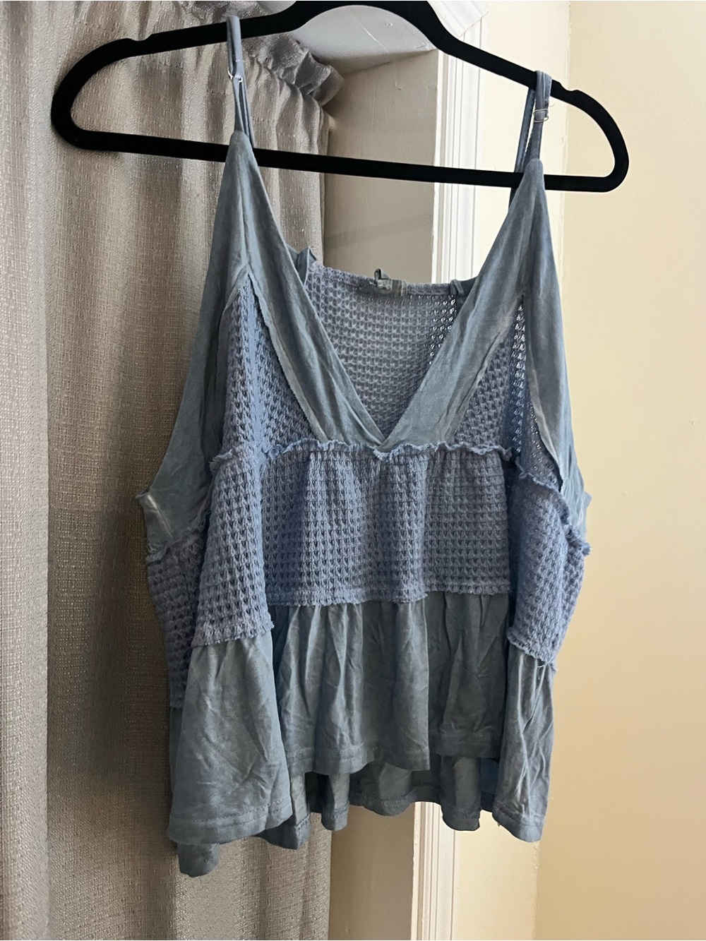 POL Clothing Live Free Blue Thermal Waffle Knit Babydoll Tank Top size L
